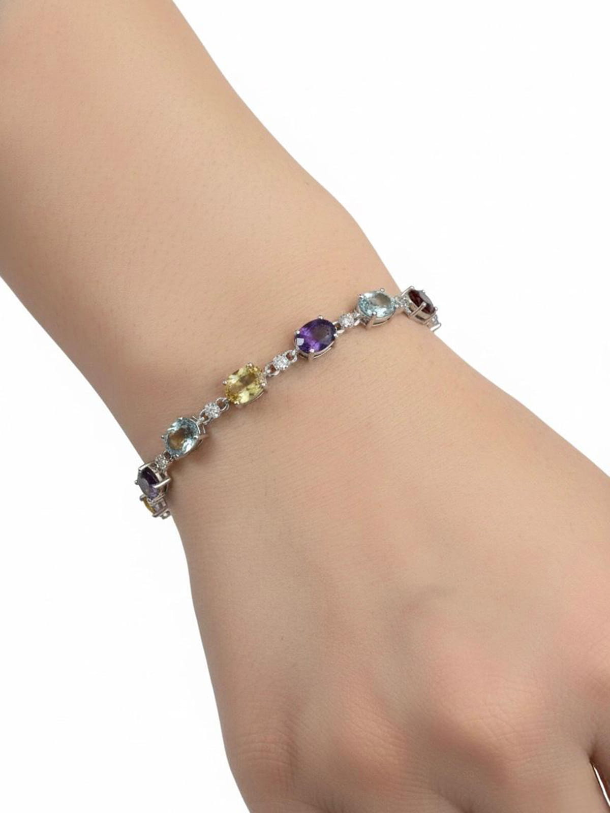 Peridot, Garnet, Amethyst, Sky Blue Topaz, White Cubic Zirconia